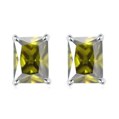 Rectangular Colored Gems High-grade Twelve Birthstone Stud Earrings - Medium Olive August - View 1