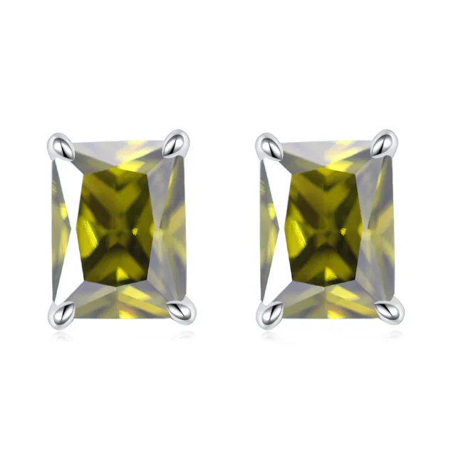 Rectangular Colored Gems High grade Twelve Birthstone Stud Earrings Medium Olive August - Shop at LoveMi