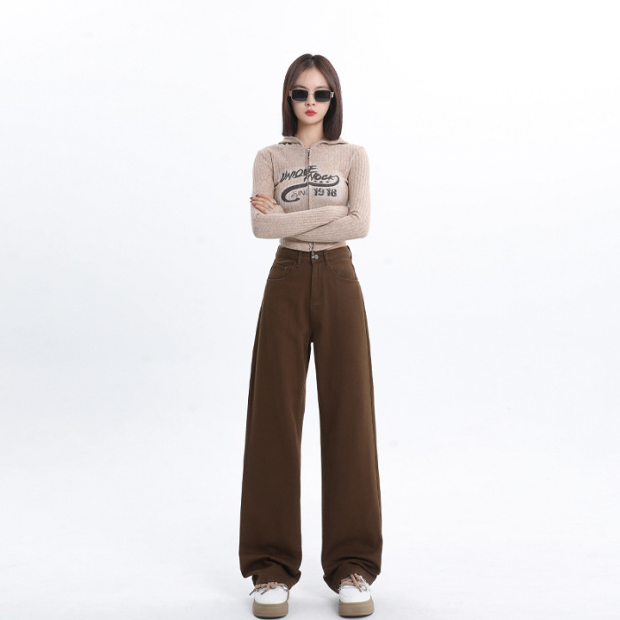 Spring And Autumn New Style White Wide Leg Jeans Women's Loose Straight Green - Shop at LoveMi