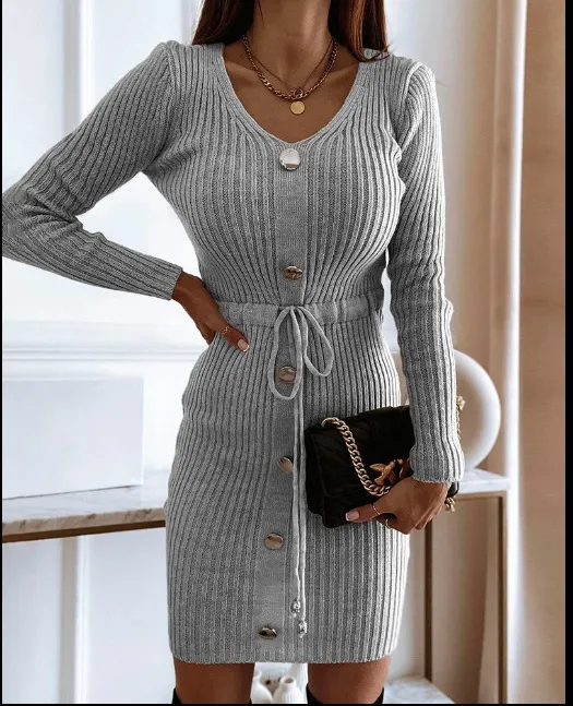 Women's Mid length Knitted Sheath Dress Gray - Shop at LoveMi