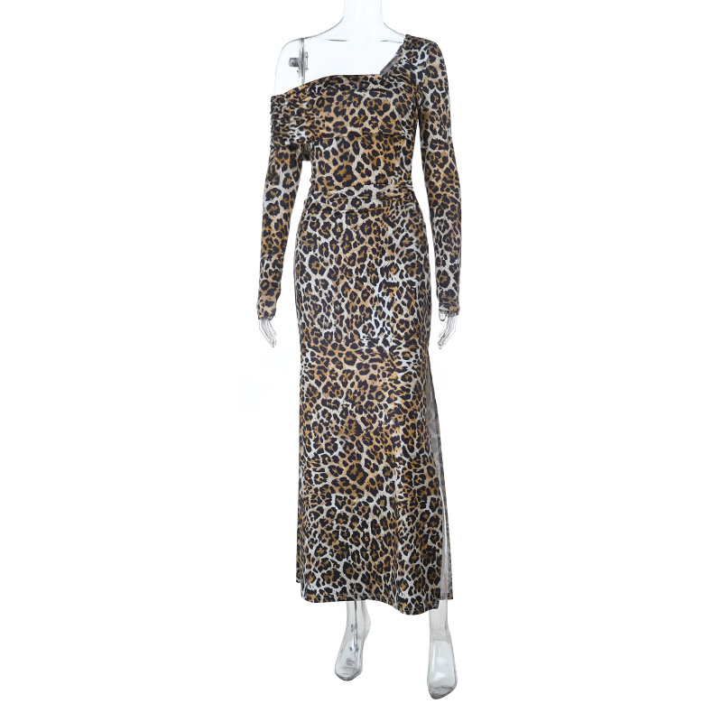 New Square Neck Sexy Leopard Print Elegant Slim fit Dress Brown - Shop at LoveMi