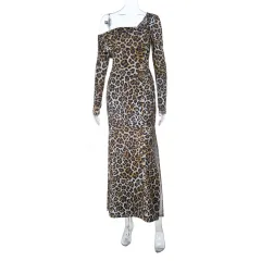 New Square Neck Sexy Leopard Print Elegant Slim-fit Dress - Brown - View 1