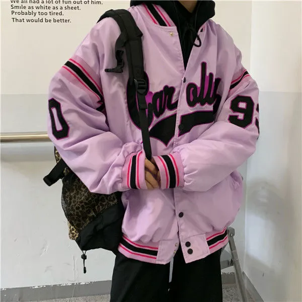 Vintage Harajuku Jacket Hip Hop Loose Jacket Women Purple - Shop at LoveMi