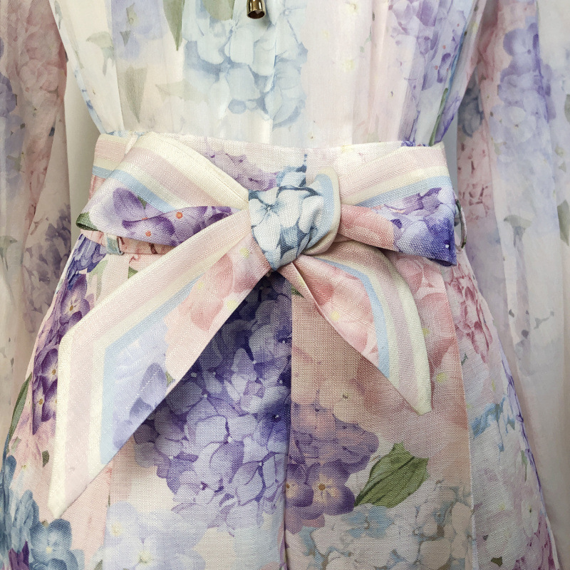 Spring And Summer Star Purple Floral Long Sleeve V-neck Shirt Shorts Suit Women