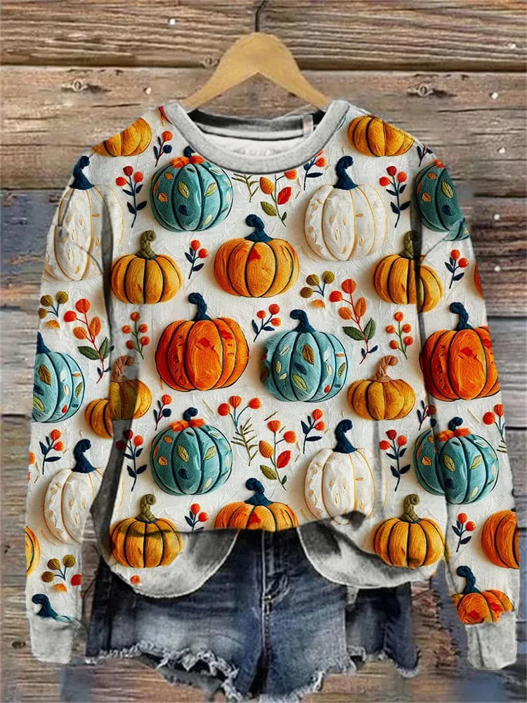 Digital Printing Women's Wansheng Pumpkin Round Neck Sweater - Ylj12345-L