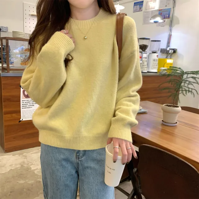 Korean Style Soft Glutinous Loose Candy Color Sweater Yellow - Shop at LoveMi