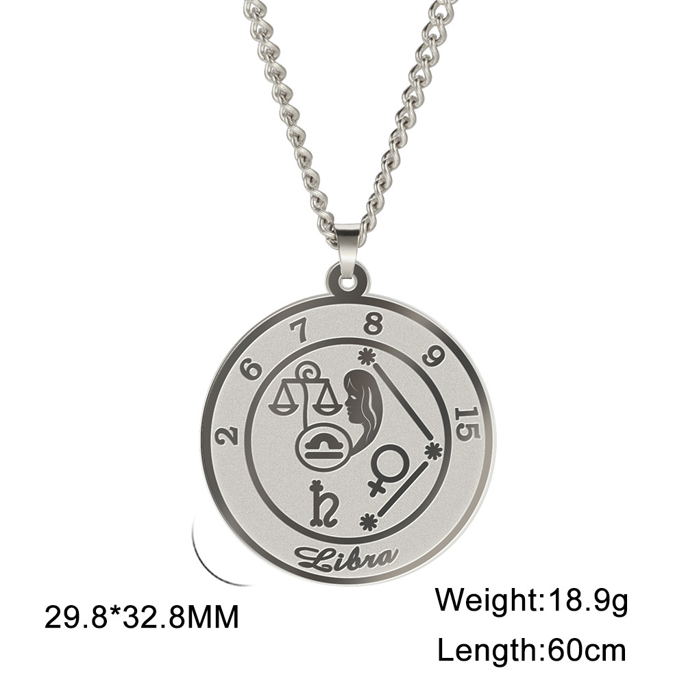 Titanium Steel Round Brand Twelve Constellation 304 Stainless Steel Necklace