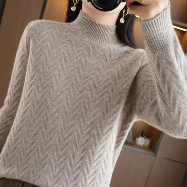 Mock Neck Sweater Women's Thick Loose All matching Camel - Shop at LoveMi