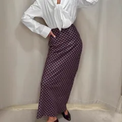 Spring Elegant Drapey Slimming High-Waisted Midi Bodycon Skirt For Women - Plaid-M - View 1
