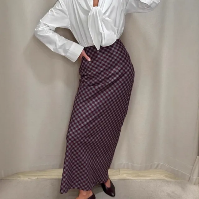 Spring Elegant Drapey Slimming High Waisted Midi Bodycon Skirt For Women Plaid M - Shop at LoveMi