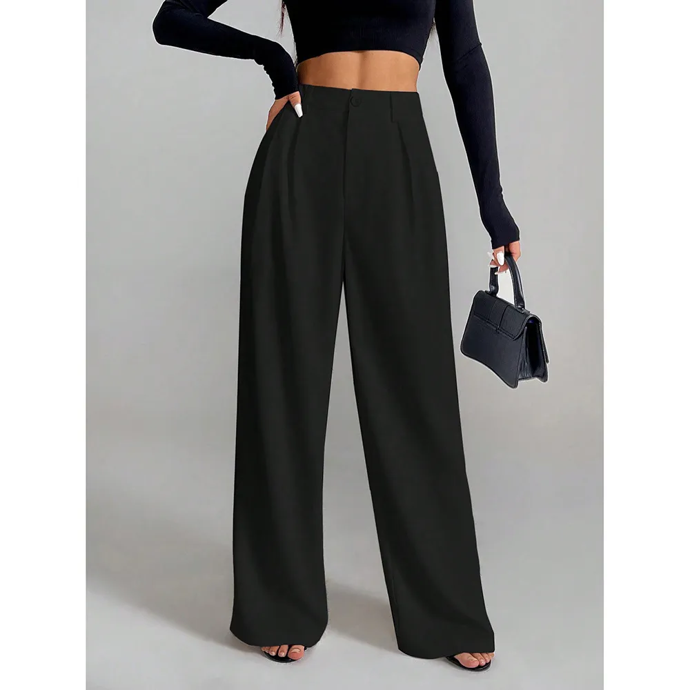 Women's New Versatile Straight-leg Loose Wide-leg Pants - Black