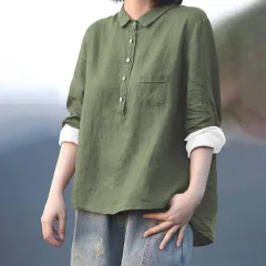 Arrival Long Sleeve Slub Linen Lapel Print Fashionable All-match Pocket Lining - Wjj56-M - View 1