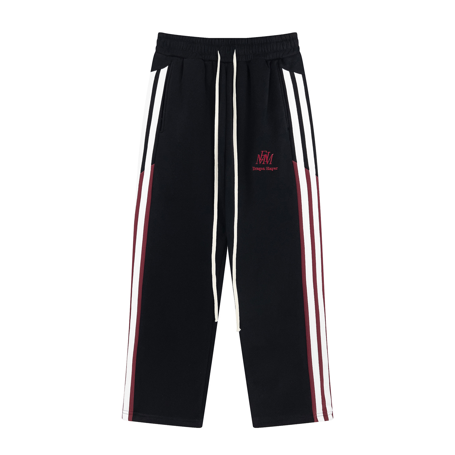 Men's Side Ribbon Matching Striped Loose Straight Pants - Image 4