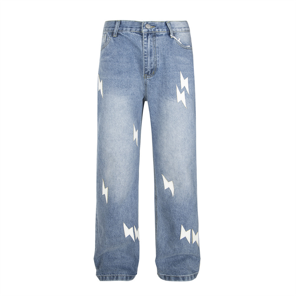 Lightning Embroidered Denim Trousers Men - Image 19