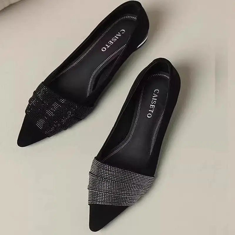 Pointed-toe Rhinestone Slip-on Low-cut Womens Shoes