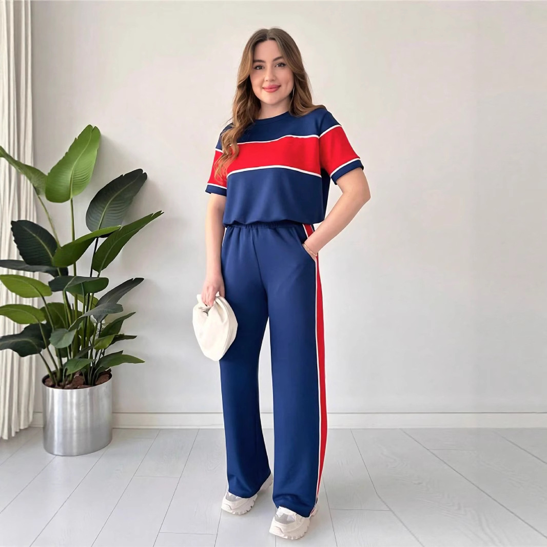 Fashion Casual Striped Stitching Women's Suit