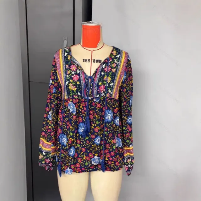 Casual Holiday Floral Print Long Sleeve Shirt Blue - Shop at LoveMi