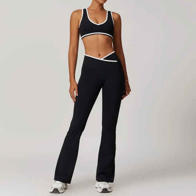 Cross High Top Sports Suit Female Fitness Yoga Wear Bra Trousers Black - Shop at LoveMi