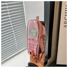 Simulation Mobile Phone Bag Patent Leather Shoulder Crossbody - Pink - View 1
