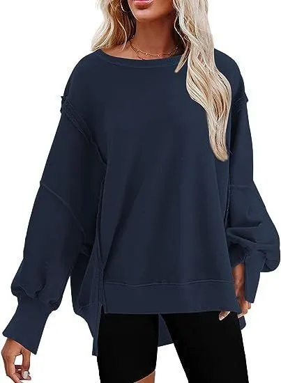 Women's Fashion Casual Loose Sweatshirt Dark Blue - Shop at LoveMi
