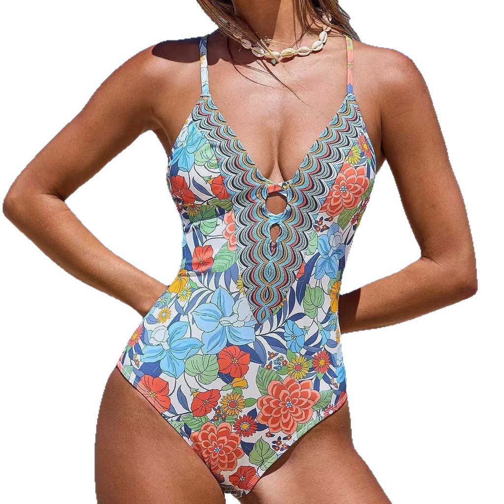 Womens Sexy Deep-V Strap One-piece Swimsuit Bikini