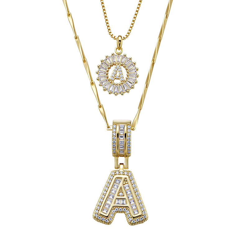 Trendy Round Zircon Letter Pendant Necklace With Layered Clavicle Chain - Image 1