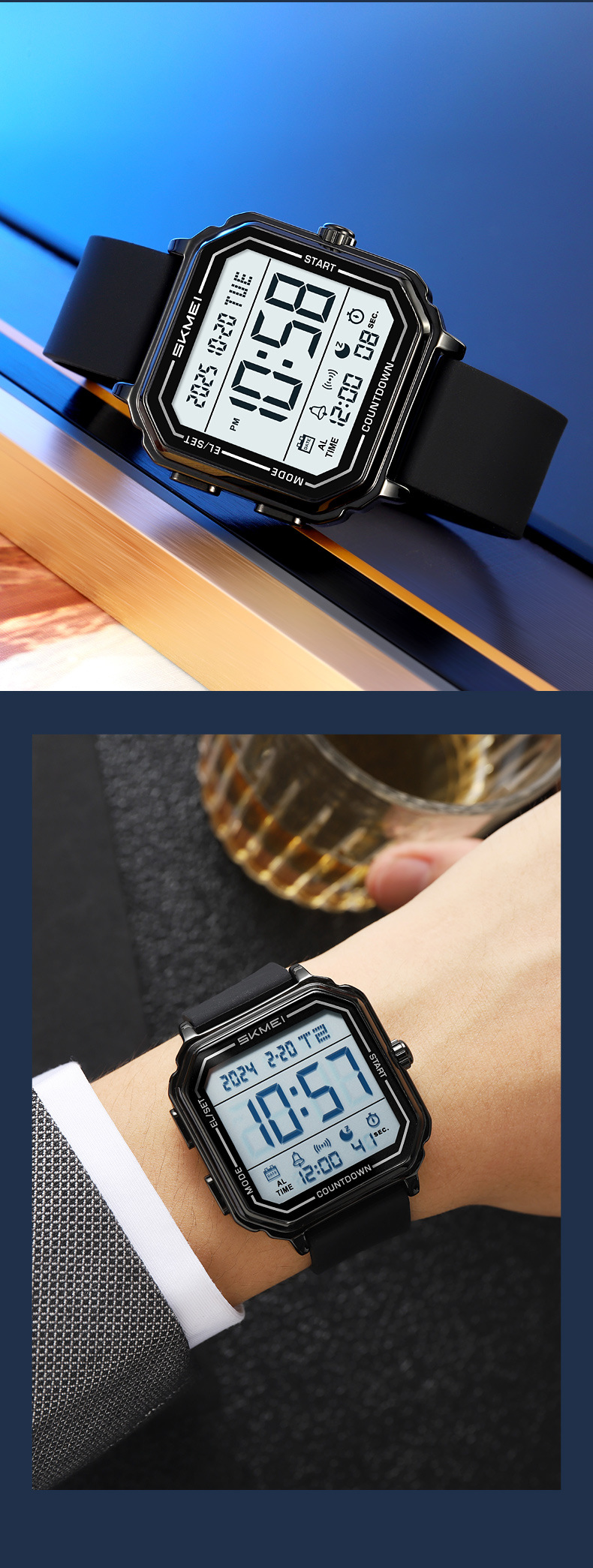 Skmei 2559 Trendy Multi-function Square Sports Digital Watch For Men 40mm dial
