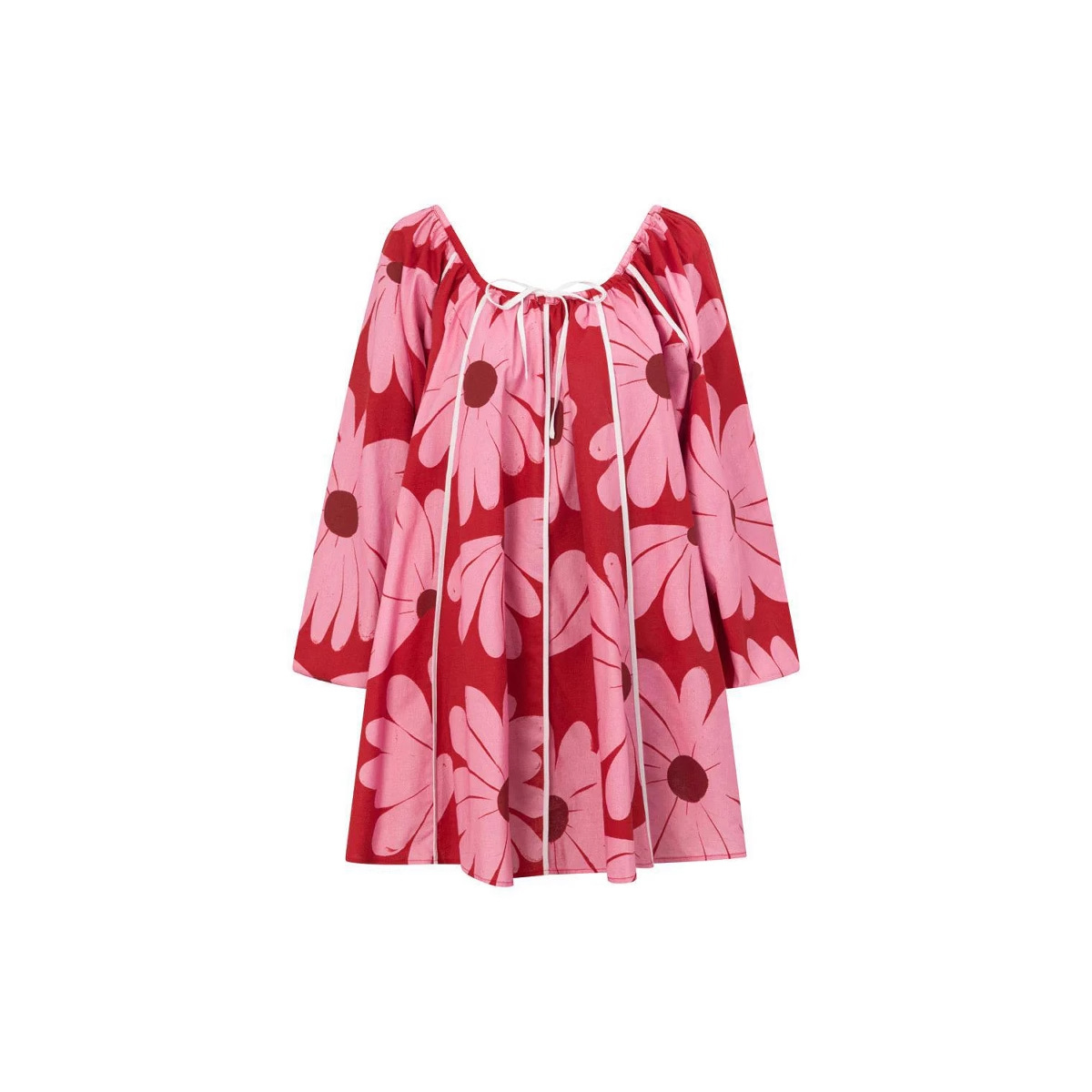 European And American Printed Lantern Sleeve A- Line Collar Lace-up Top