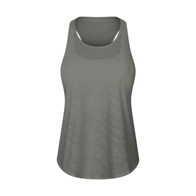 Women's Fake Two piece Breathable Mesh Stitching Sports Bra Loose Fitness Vest Green Gray - Shop at LoveMi