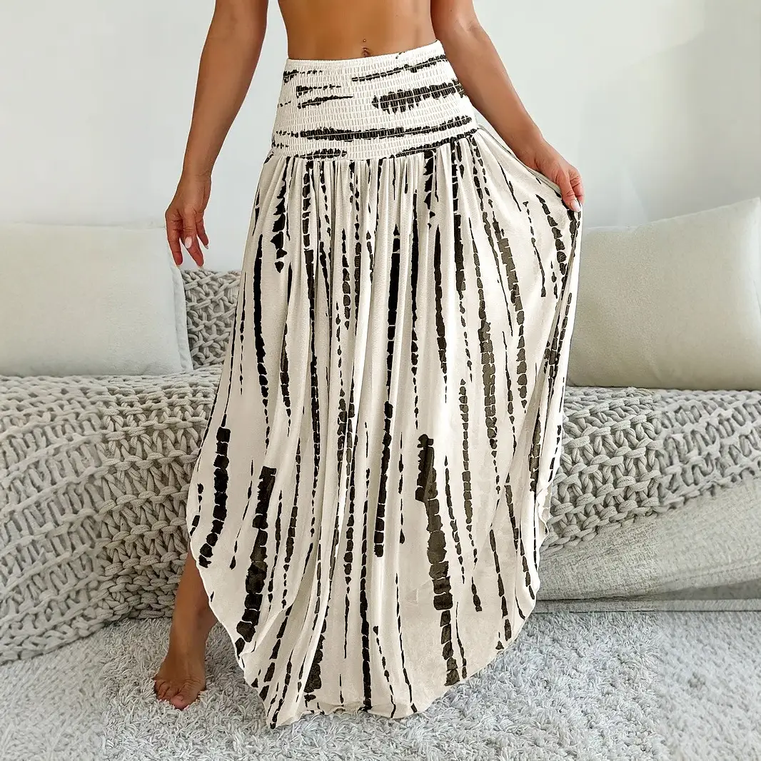 Fashionable Printed Elastic Waist Loose Skirt For Women