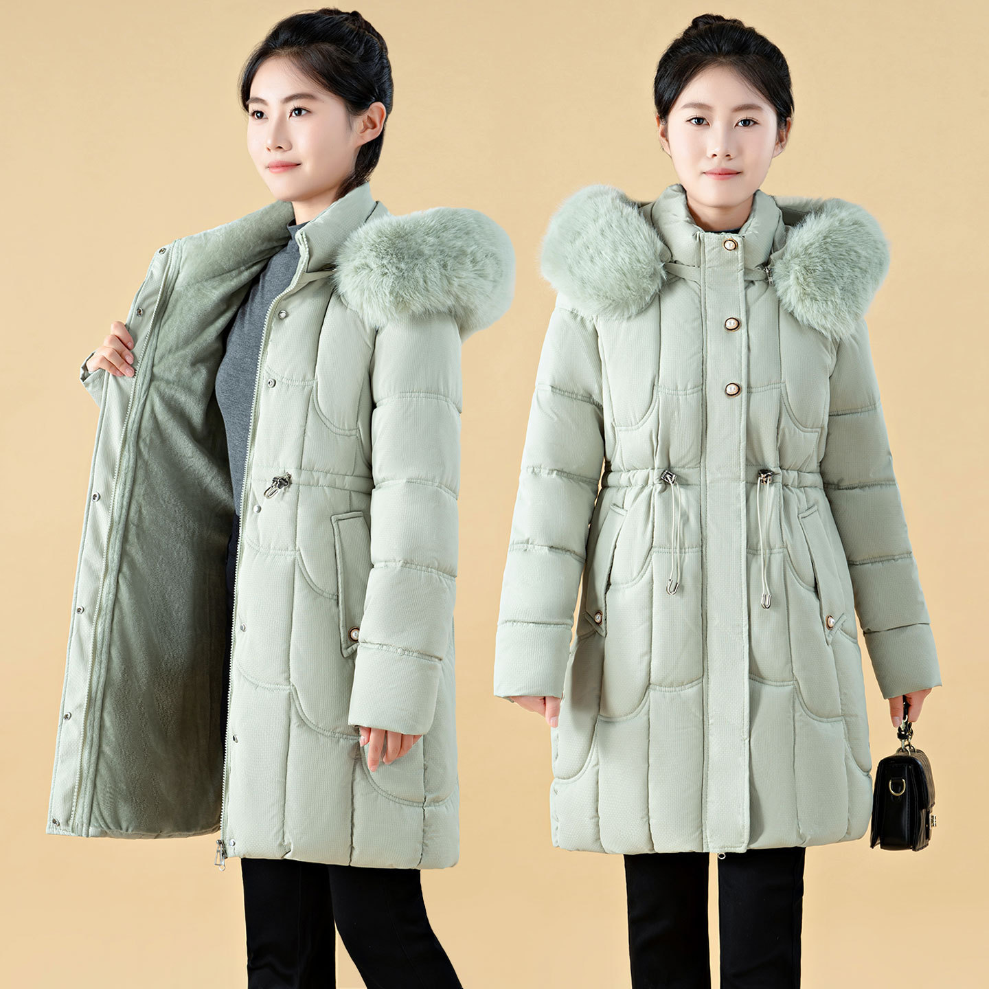Womens Mid-Length, Loose-Fit Down Padded Jacket - Image 2