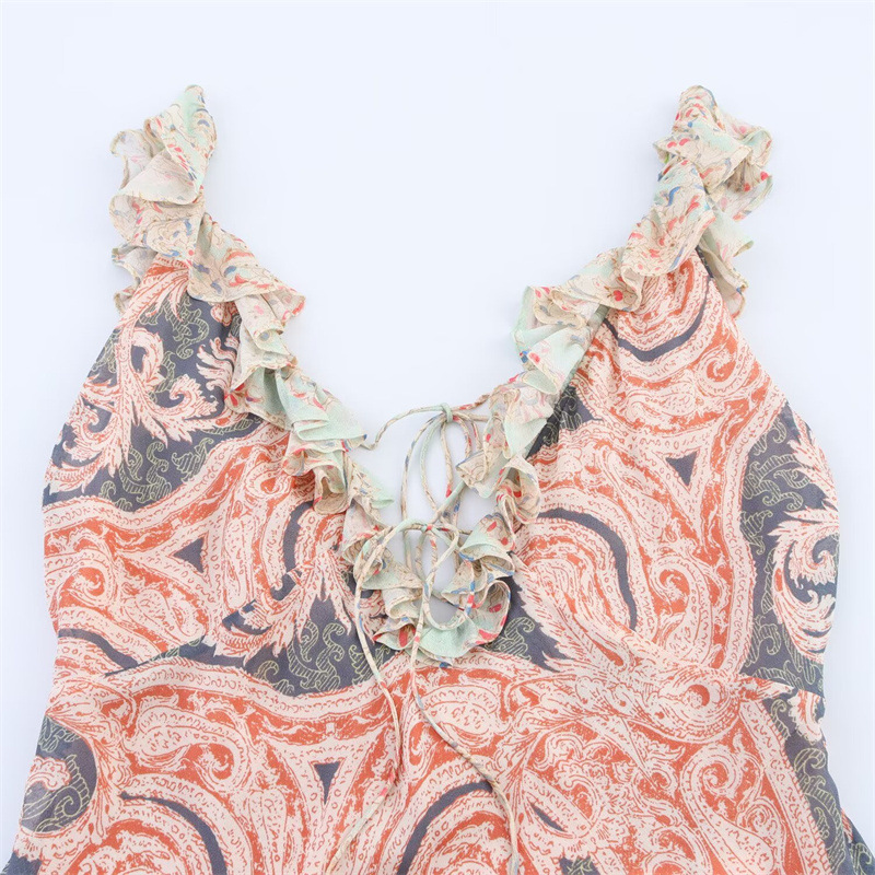 New Summer Ruffles Printing Slip Dress