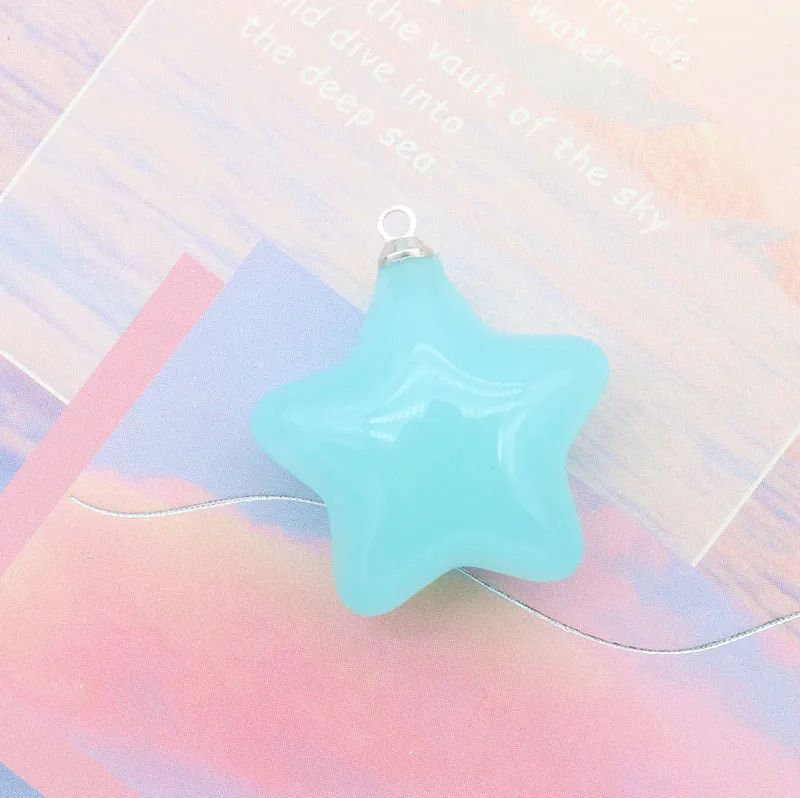Acrylic Color Jelly Candy Color Three-dimensional Five-pointed Star Pendant - Lake Blue
