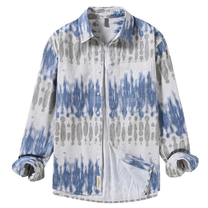 Casual Men's Youth Small Square Collar Shirt Solid Color Printing All-matching