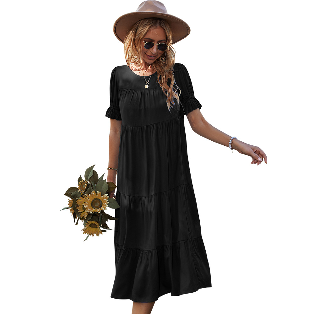 Solid Color Casual Holiday Round Neck Dress