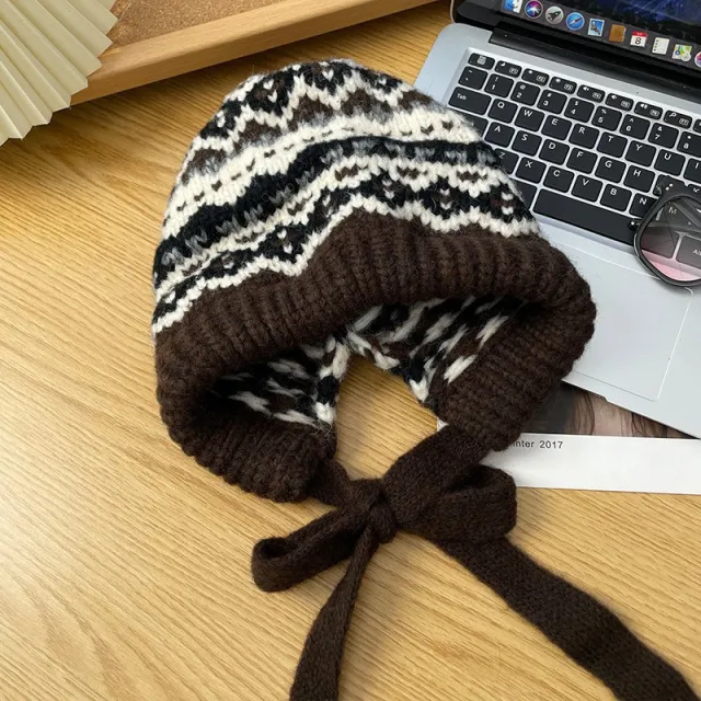 Winter Vintage Hat Bag Cap Warm Ear Protection Wool Hat Coffee Pattern - Shop at LoveMi