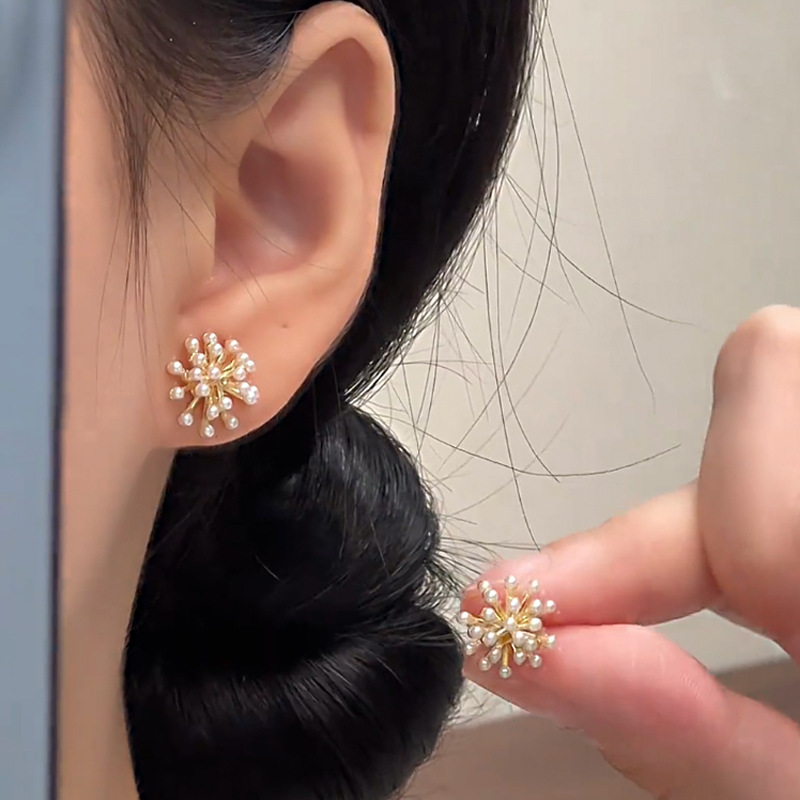 Sterling Silver Needle Light Luxury Minority Pearl Popcorn Stud Earrings