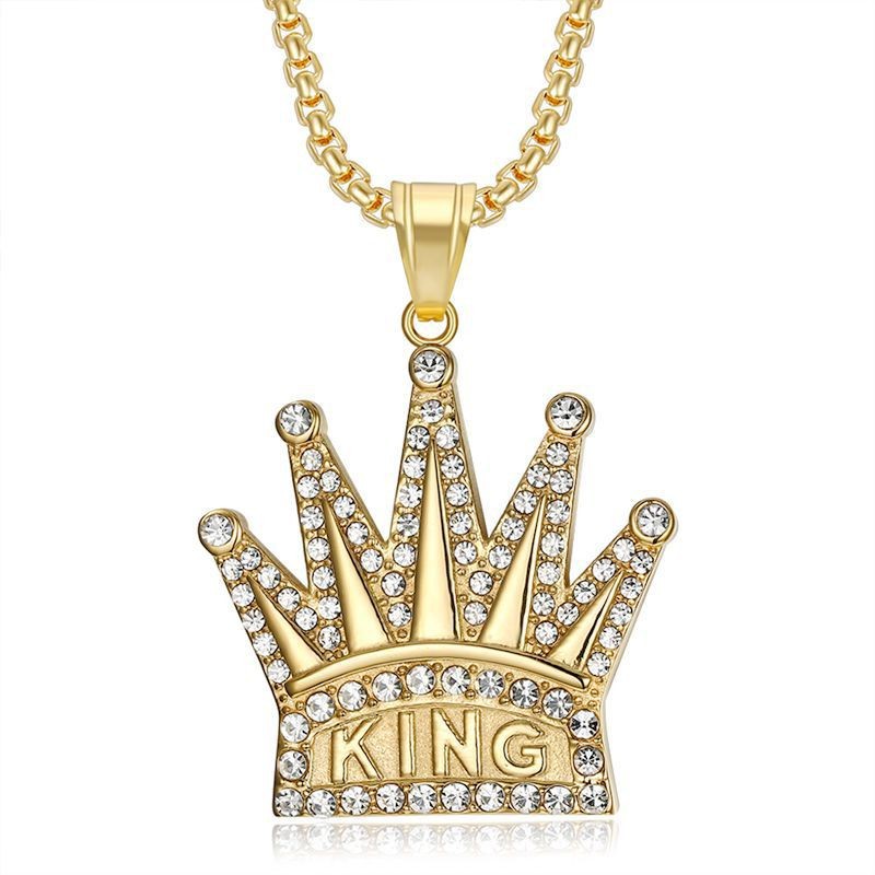 Personalized Simple Gold-plated Diamond KING Crown Pendant