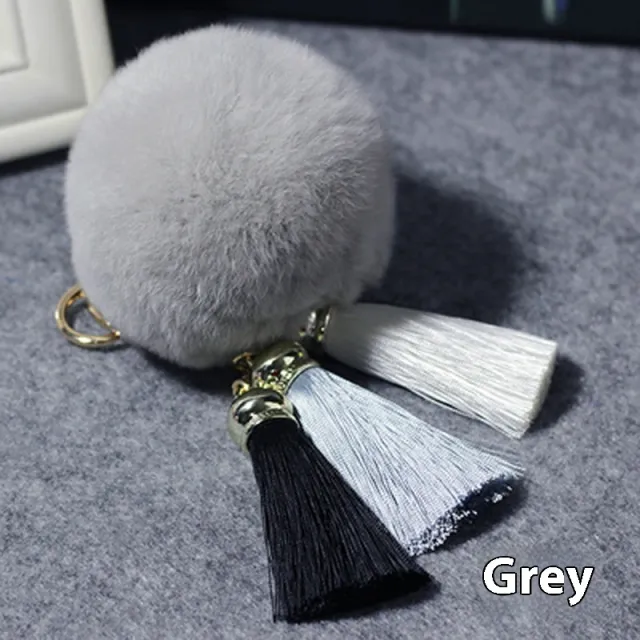 Creative Tassel Rex Rabbit Pompons Pendant Key Chain Gray Poms - Shop at LoveMi