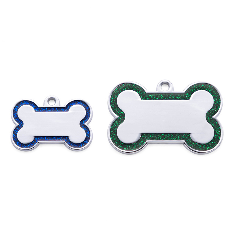 Zinc Alloy Dog Anti-lost Tag With Bone-shaped Edges And Shimmering Metallic Powder