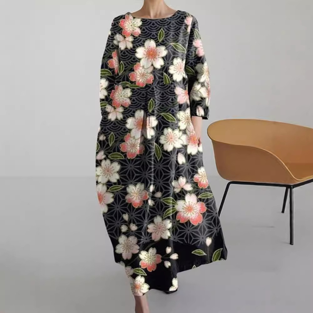 Relaxed-fit Crew-neck High-end Midi-length Printed Dress