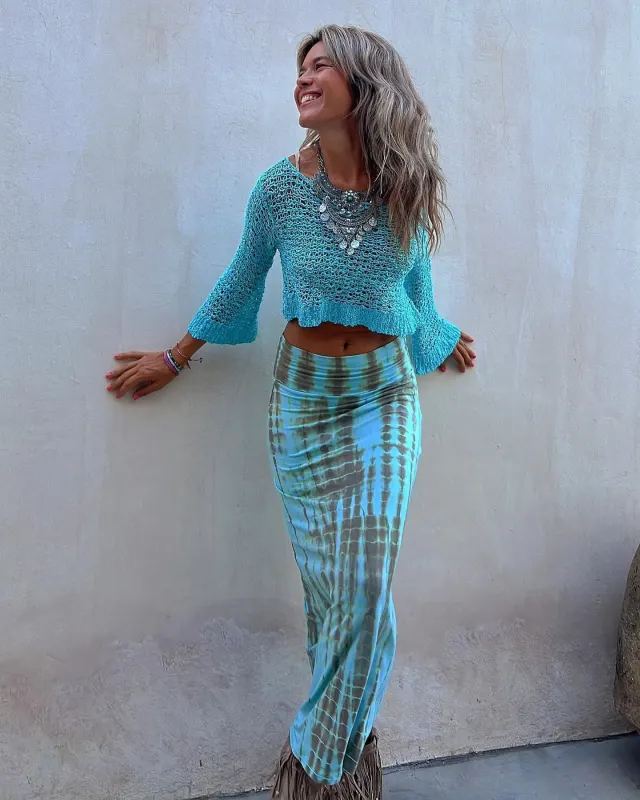 Ladies Blue Milk Shreds Skirt Blue Pattern - Shop at LoveMi