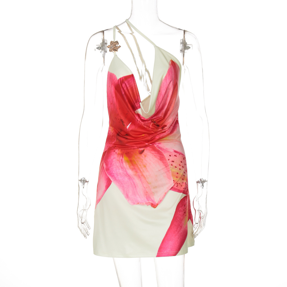 Women's Printing Color Contrast Metal Decorative Dress