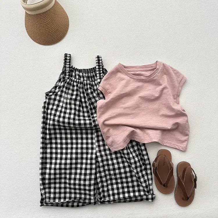 Girls' Lightweight Plaid Cute Cool Jumpsuit