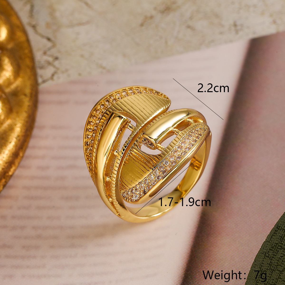 Simple Personality Copper Plating 18K Gold Open-end Zircon Ring