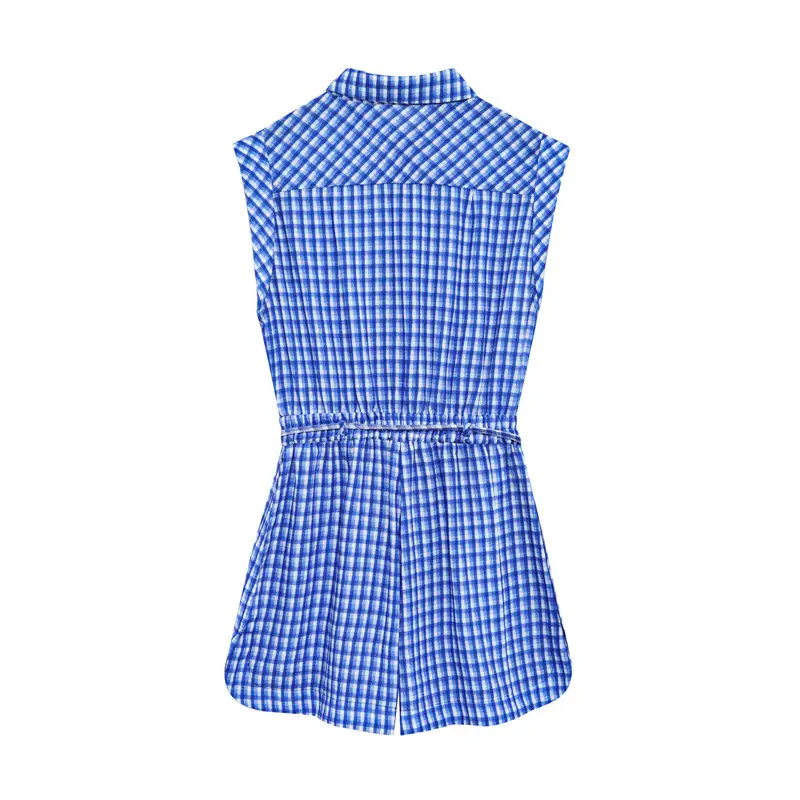 Plaid Simple Sleeveless Lapel One-piece Shorts