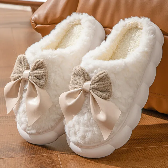 Autumn And Winter Thick Bottom Indoor Comfortable Lightweight Plush Slippers Beige - Shop at LoveMi