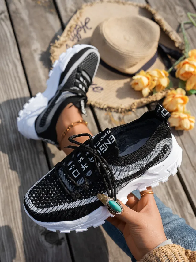 Flyknit Mesh Shoes Women's Breathable Lace up Sneakers Walking Running Casual Shoes Gray - Shop at LoveMi