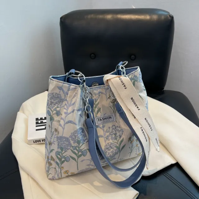 Large Shoulder Bag Summer Flower Young Women's Canvas Blue - Shop at LoveMi