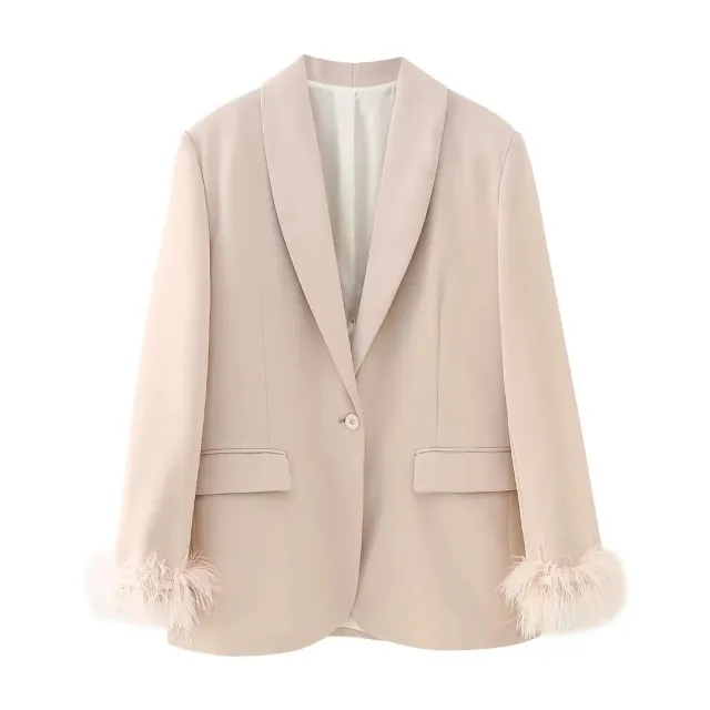 Women's Fashionable All match Feather Decoration Straight Suit Coat - Shop at LoveMi